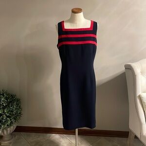 STUDIO 1 Vintage sheath sleeveless square neckline dress navy lined size 16